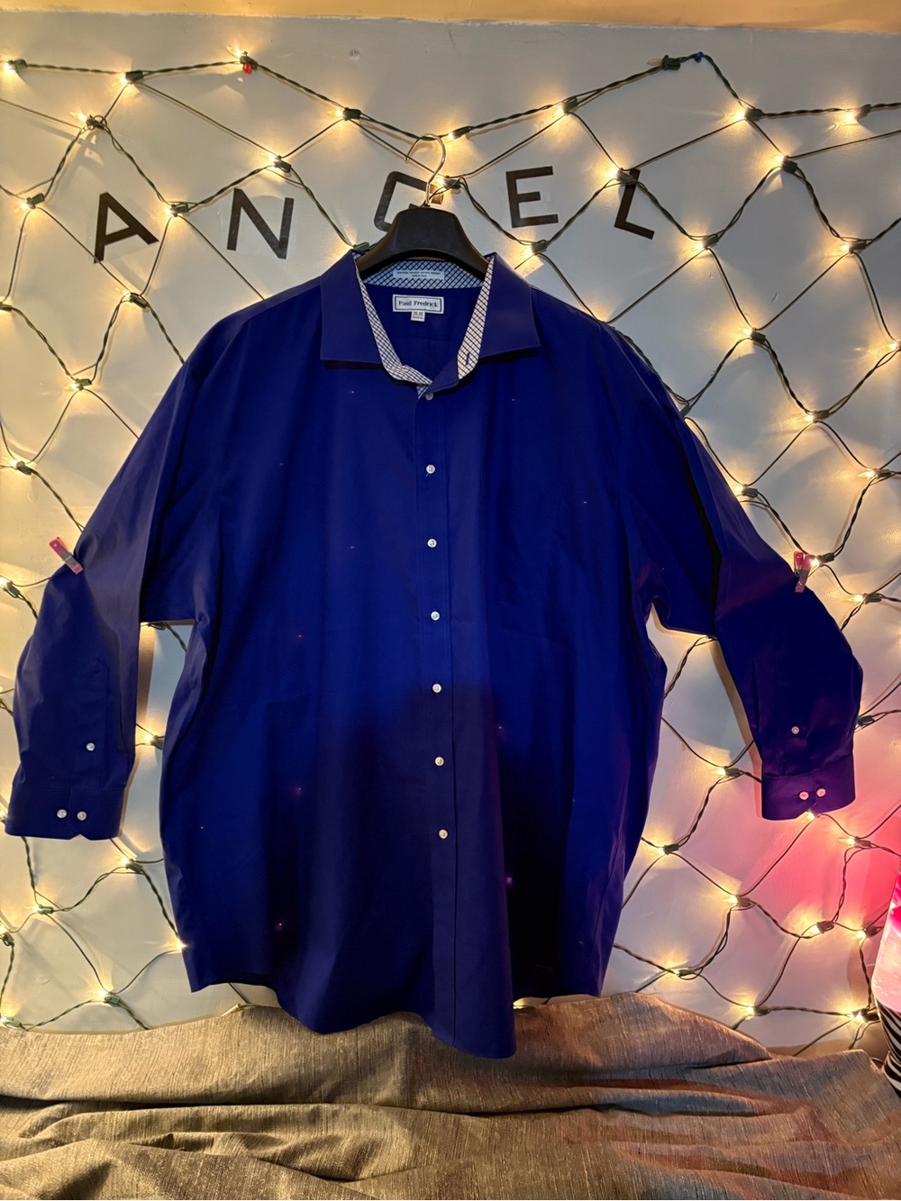 Paul Fredrick Royal Blue Dress Shirt with Checked Collar Lining #1768